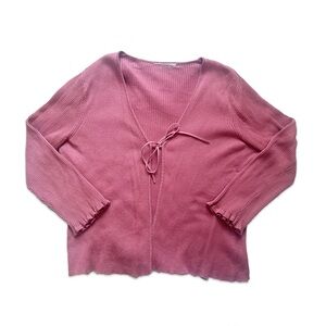 Dainty vintage pink tie front top with frilled sleeves